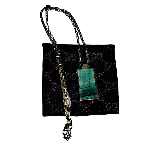 Authentic Rare Vintage Gucci Tom Ford Malachite Rare Gemstone Sterling Necklace - Picture 1 of 10